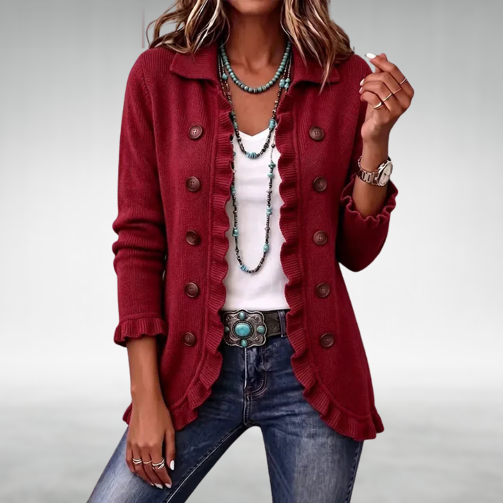 Genevieve™ | Ruffle Trim Button-Front Cardigan