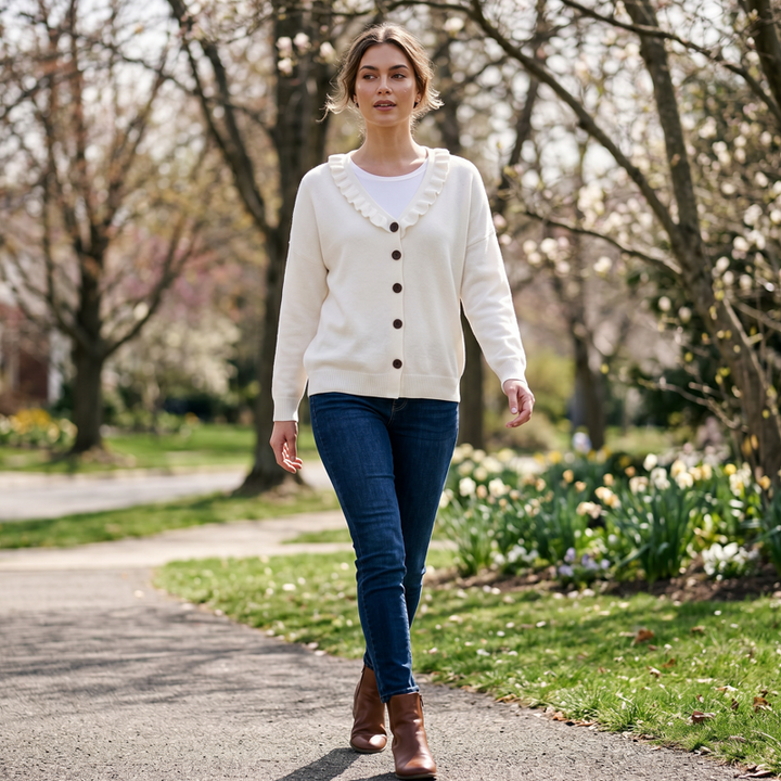 Noelle™ | Ruffle Trim Button Cardigan