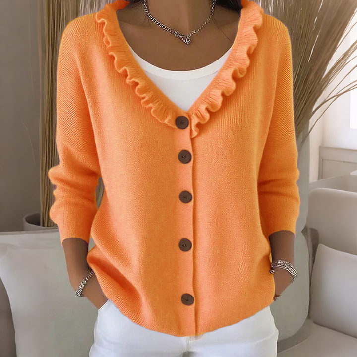 Noelle™ | Ruffle Trim Button Cardigan