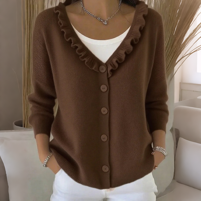 Noelle™ | Ruffle Trim Button Cardigan