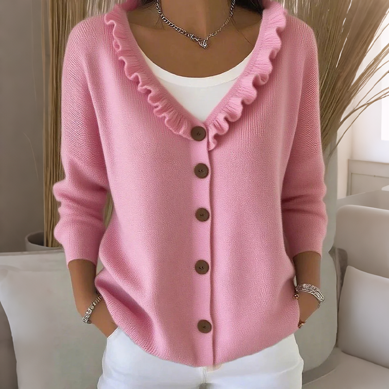 Noelle™ | Ruffle Trim Button Cardigan