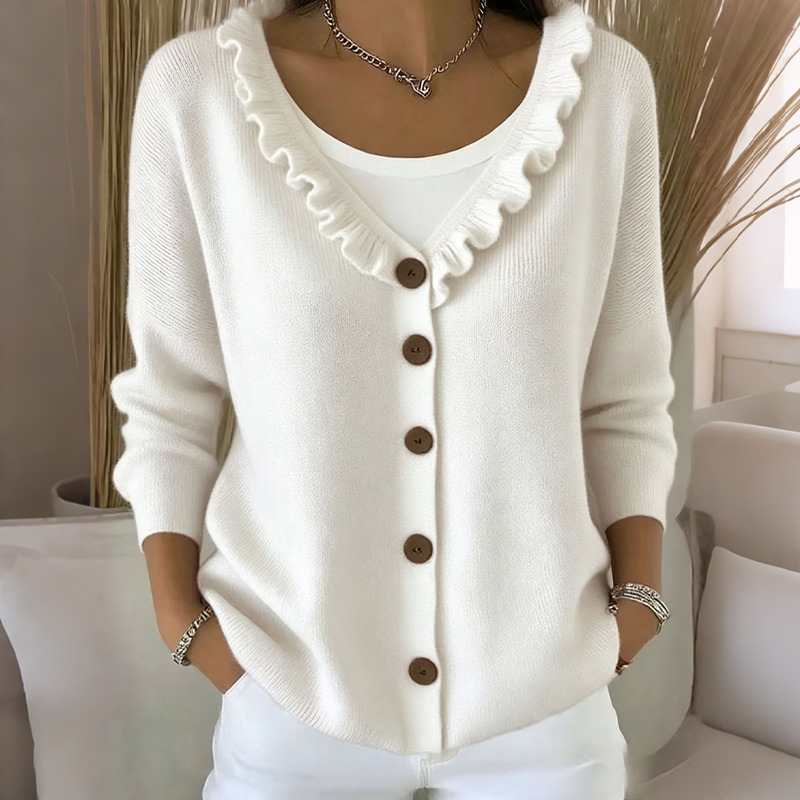 Noelle™ | Ruffle Trim Button Cardigan