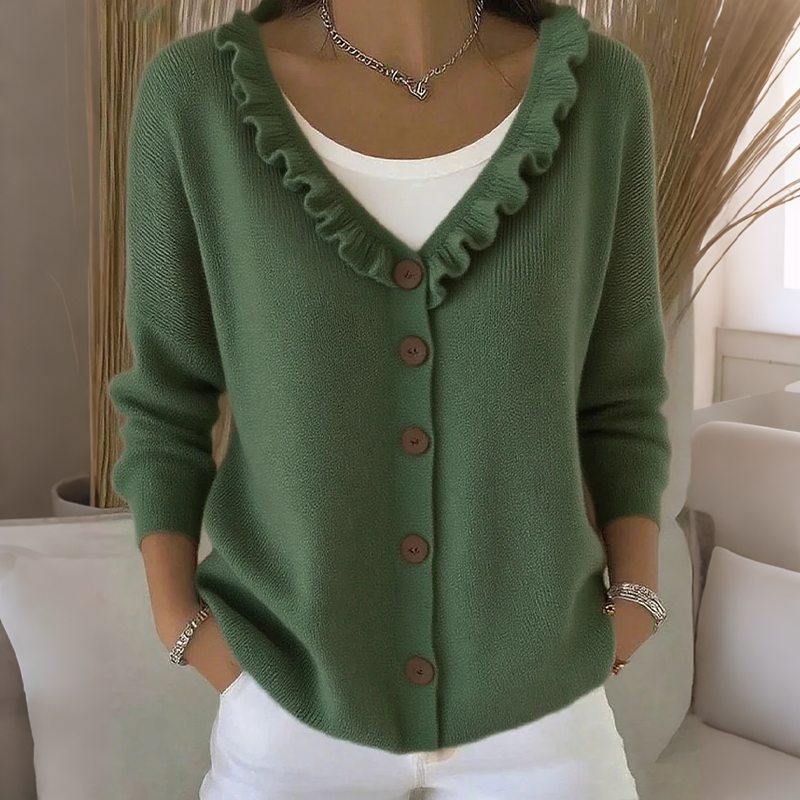 Noelle™ | Ruffle Trim Button Cardigan