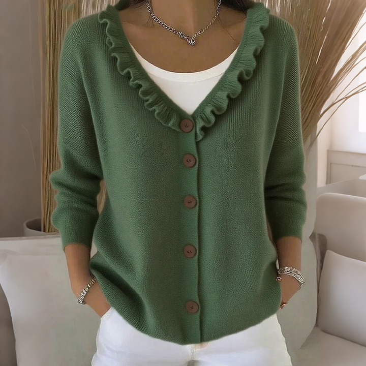 Noelle™ | Ruffle Trim Button Cardigan