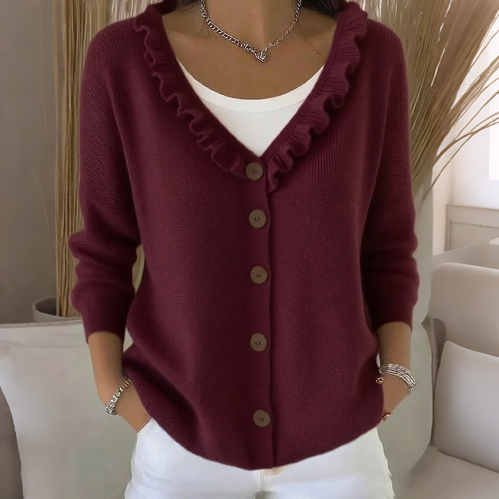 Noelle™ | Ruffle Trim Button Cardigan