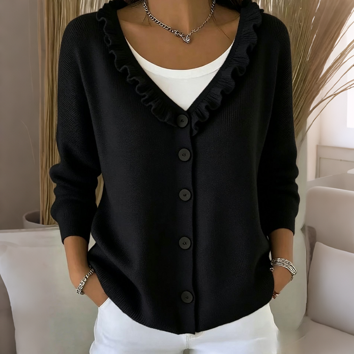 Noelle™ | Ruffle Trim Button Cardigan